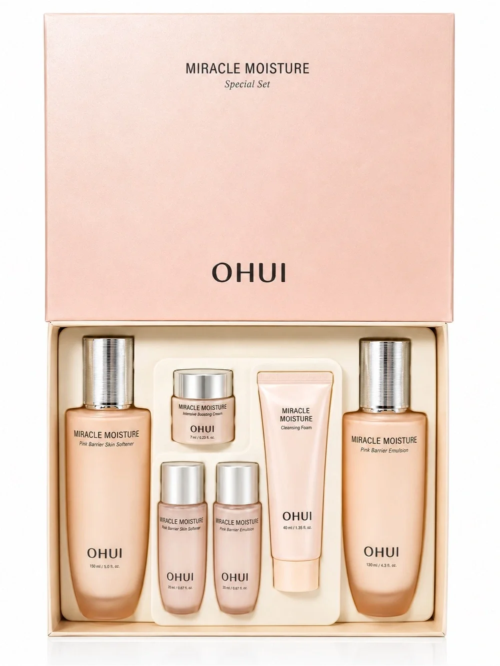 OHUI Miracle Moisture Pink Barrier Special Set Korean Skincare Toner Emulsion